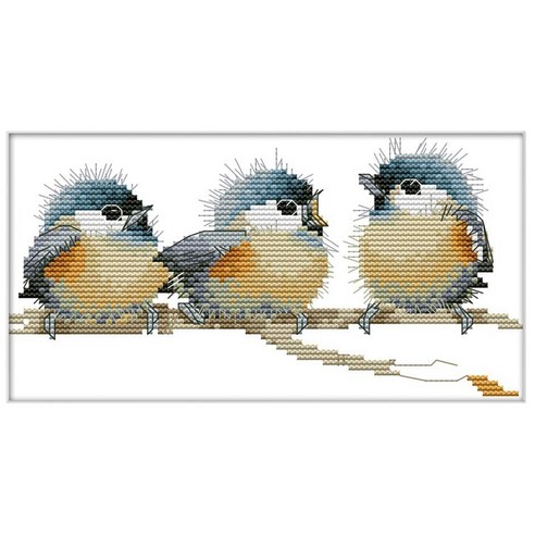 Retemporel 크로스 스티치 diy 예술 공예 손 바느질 키트 초보자를위한 11ct 스탬프 자수 사전 인쇄 된 패턴-세 마리의 새, 보여진 바와 같이