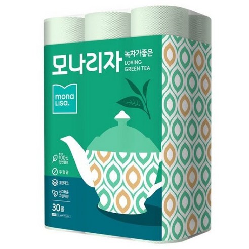 모나리자 녹차가좋은 펄프 3겹 화장지 30m, 1개, 30롤