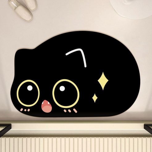 욕실/주방 규조토 발매트 러블리 블랙 고양이 무늬 불규칙 카페트 소프트 미끄럼방지 속건 러그 현관 출입구용 발매트 귀여운 분위기 실내 인테리어 소품 물세탁가능, 규조토 발매트 블랙 고양이-04