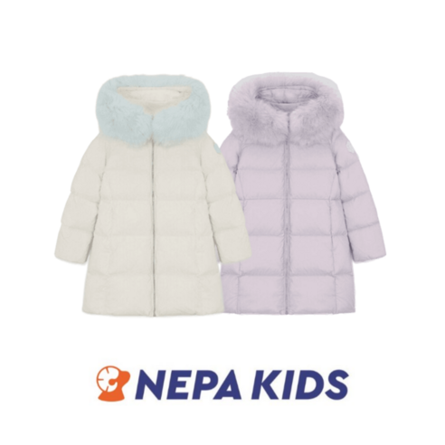 [백화점 매장판] 네파 키즈 NEPA 여아 겨울 패딩 롱패딩 롱자켓 롱점퍼 오리털 덕다운 여아옷 퍼패딩(퍼 탈부착 가능)