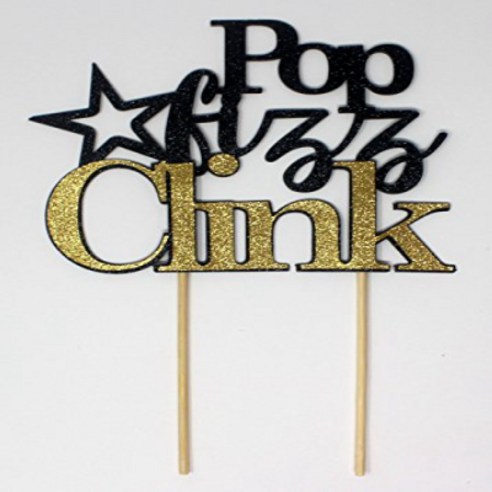 All About Details Pop Fizz Clink Cake Topper 1pc bachelorette party engagement new year (Black &, 1개