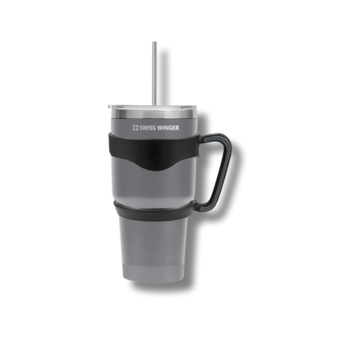 900ml 대용량 텀블러 손잡이 뚜껑 스트로우 세척솔 진공 보온 보냉 컵, 그레이