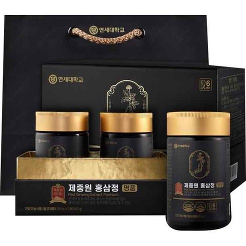 연세대학교 제중원 5중 복합 기능성 6년근 홍삼정 2병 선물세트 + 쇼핑백, 250g, 1세트