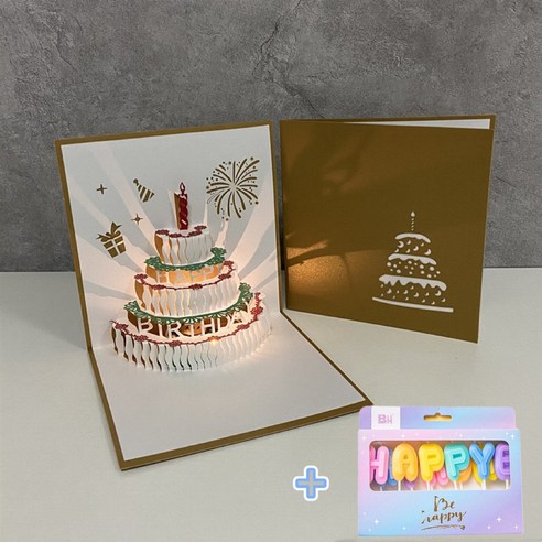 생일축하카드 멜로디 팝업 입체카드 자체제작 녹음 생일 카드+생일초, LED+멜로디+녹음