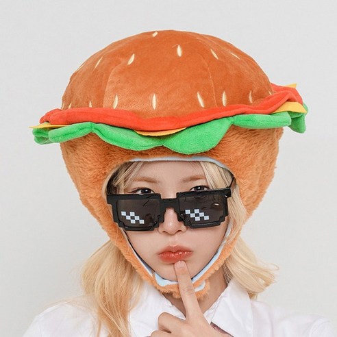 말랑마쥬 인생네컷 동물 캐릭터 모자 할로윈 파티 소품, 1개, 햄버거