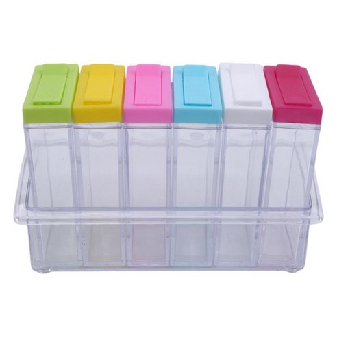 6 pcs 향신료 셰이커 항아리 -- 조미료 상자 쉬운 청소 w/쟁반 보관 병 용기 케이스 식품, 분명한, 플라스틱+PP