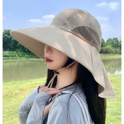 봄아리 UV차단 남녀공용 등산모자, 베이지