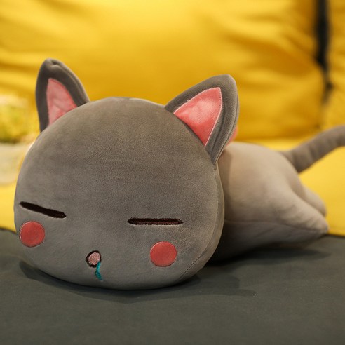 고양이 피규어 패딩 면 고양이 피규어 쿠션 마음 베개 생일 선물, 회색 눈, 80cm