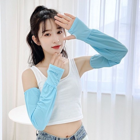 헐렁헐렁한 얇은 아이스 자외선 차단 소매 여성 여름 햇빛 차단 자외선 소매 자전거 운전 손목 장갑, 파란색