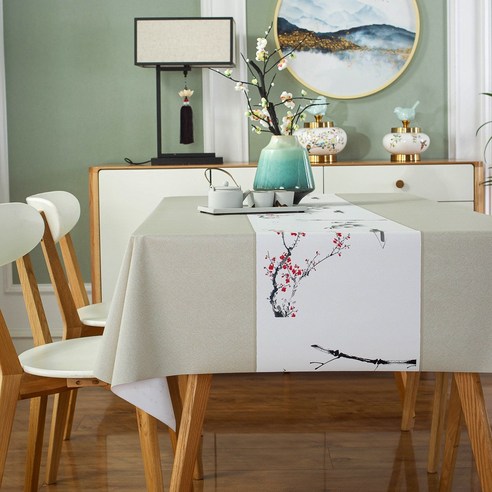 KORELAN 식탁보 기름 방지 세탁 면제 테이블 보 원형 테이블 pvc 식탁보 플라스틱 식탁보 가정용 탁자 깔개, 140*220cm, 아이보리