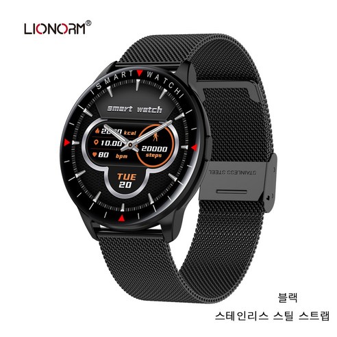 Lionorm 다기능 스마트 워치 심박수 건강 모니터링 스테인리스 스틸 스트랩, 블랙