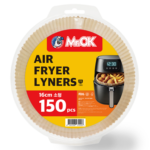 Mr.OK 무표백 에어프라이어 종이호일, 2개, 150개입, 16cm