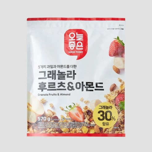 아침과 간식을 위한 영양가 높고 맛있는 오늘좋은 그래놀라 후르츠&아몬드