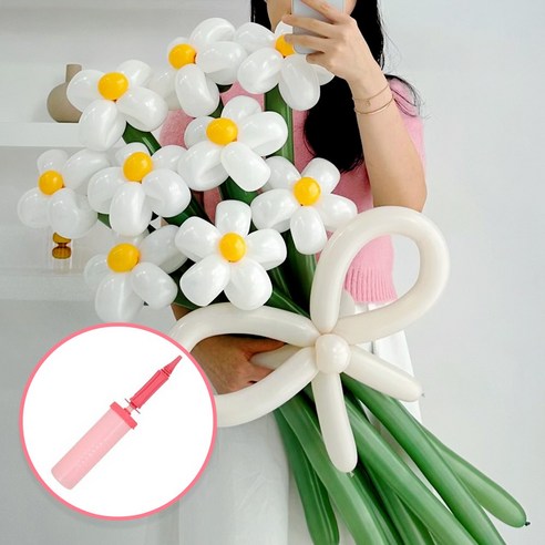 알로카노 DIY 풍선 꽃다발 + 손펌프 꽃풍선 만들기, 그린화이트, 1개