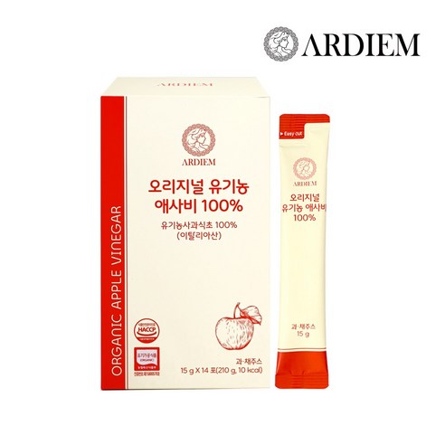 아르디엠 오리지널 유기농 애사비 100% 애플사이다비니거 스틱 14회분, 1박스, 210ml
