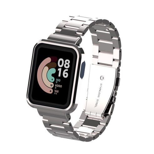 케이스 + 스트랩 Xiaomi Mi Watch Lite 스테인레스 스틸 금속 팔찌 Redmi 시계 스트랩 손목 밴드 시계 밴드 Mi Watch Lite, Siver+Black, for Mi Watch Lite
