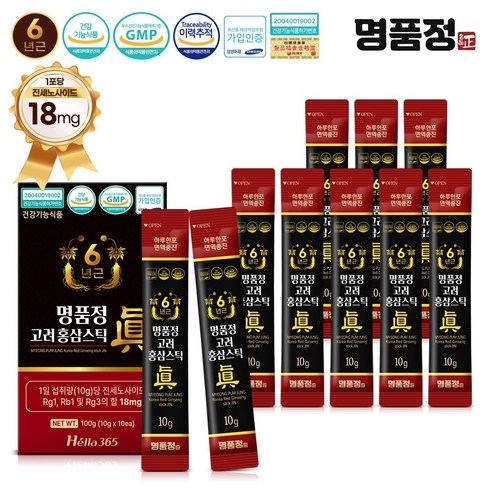 명품정 6년근 고려 홍삼 스틱 진 실속형 1포당 진세노사이드 18mg, 10g, 100개