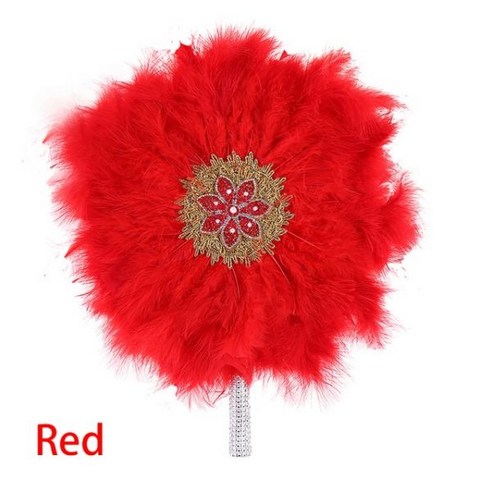 손부채 터키 깃털 손 팬 돌 핸드 단면 아프리카 댄스 웨딩 장식, Red