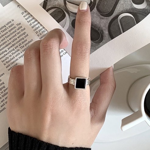 S925 스털링 실버 라운드 로마 숫자 중공 색인 손가락 반지 일본과 한국 스타일 이스트 게이트 블랙 서클 여성 꼬리 반지