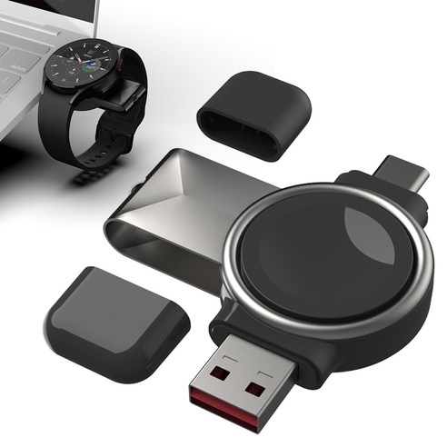 아이엠듀 갤럭시워치 2in1 USB 클래식 무선 충전기 충전독 거치대, 블랙, 1개