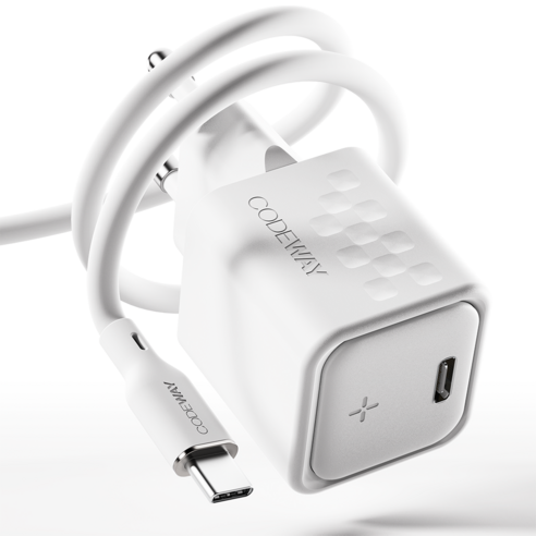 코드웨이 C타입 30W 초고속 충전기 + 60W C to C 1.8m 케이블, 1세트, 크림 화이트