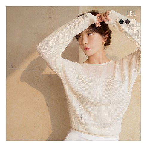 세련되고 편안한 겨울철 스타일을 위한 필수 아이템, [LBL] 시스루블록 홀가먼트 롱슬리브 니트