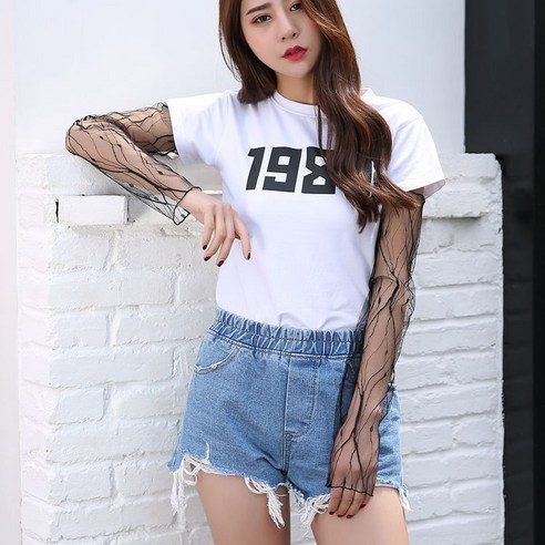 자외선 차단 드라이빙 슬리브 덧신 듀얼 그물 롱 레이스 아이스 슬리브, 번개화이트