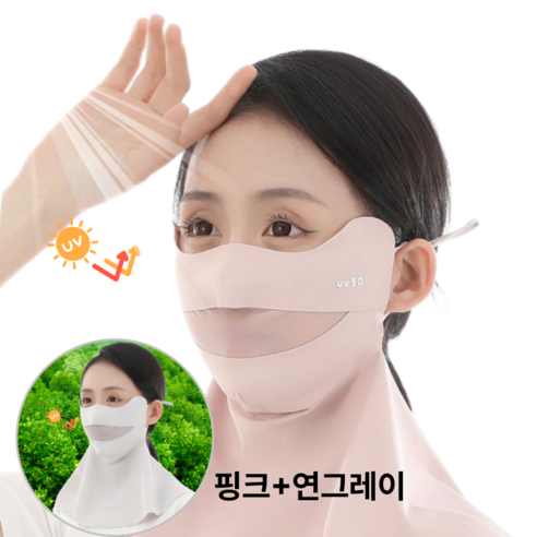 코지톡 쿨 스포츠 골프 마스크 자외선차단 얼굴햇빛가리개 1+1, 핑크+연그레이, 1개