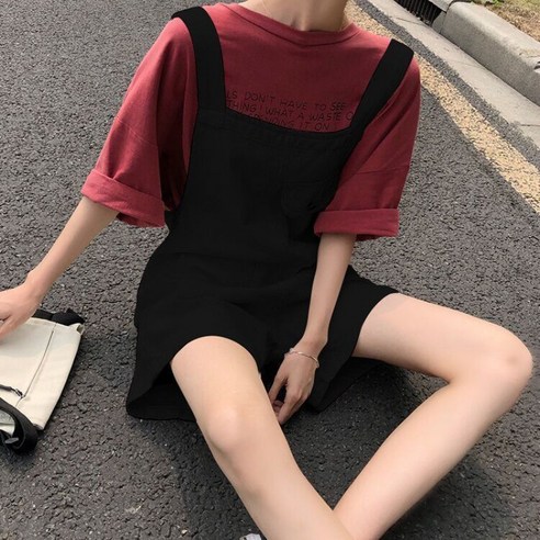 KORELAN서양풍 감령 복고 데님 멜빵바지