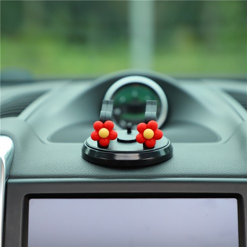 차량용 핸드폰 받침대 만화 백조차용 내비게이션 시계대 받침대 창의 접착식 자동차 내장품, 작은 붉은 꽃