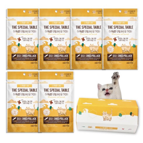 [더 특별한 식탁] 고양이 덴탈 유산균 크런치 이빨 구강 간식, 황태, 60g, 6개