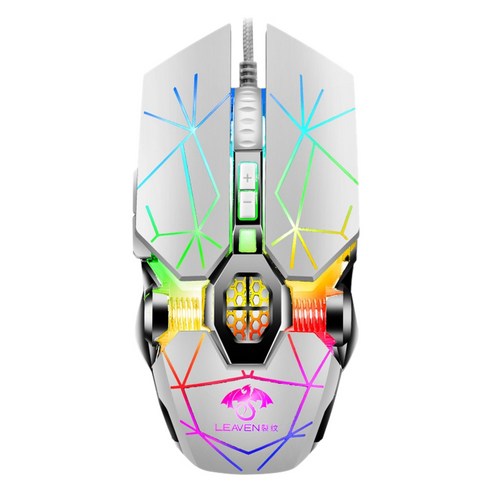 Retemporel Leaven S30 RGB 유선 게임용 마우스 3200 DPI 스펙트럼 백라이트 인체 공학적 마우스 프로그래밍 가능 Win XP/7/8/10 화이트용, 하얀, ABS