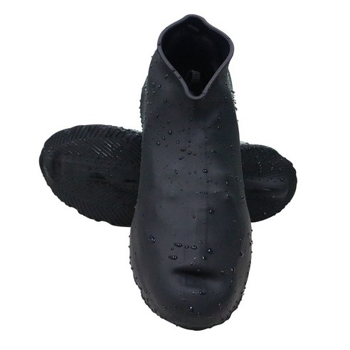 (1+1) 실리콘 방수 장화 커버 단통 미끄럼 방지 비 신발 방수 커버, 블랙(지퍼리스), S사이즈