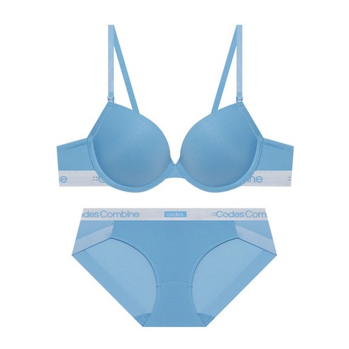 코데즈컴바인이너웨어 스퀘어라벨 포인트 에어로쿨 브라팬티세트_스카이블루
