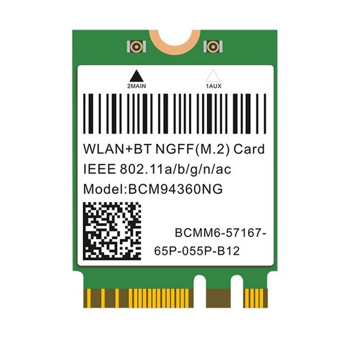 1200Mbps 802.11ac 와이파이 카드 BCM94360NG NGFF M.2 5GHz WLAN 블루투스 4.0 카드 DW1560 Windows 용 무선 네트워크 카드, 초록