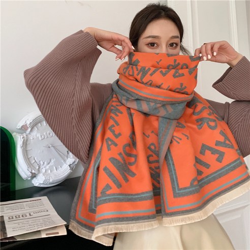 KORELAN목도리녀 보온 모조 캐시미어 여성 목 보호대 숄 캐주얼 백걸 양면 목도리