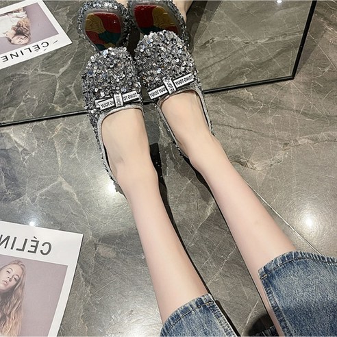 발 편안함과 스타일을 겸비한 다목적 bling bling Silver FITTING Slipper