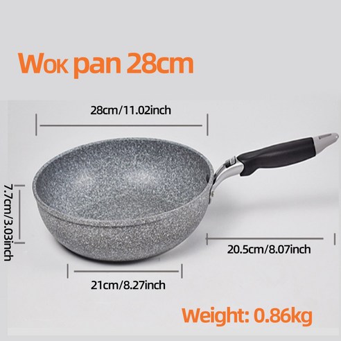 [SW] Frying Pan 28/26/24/20cm Wok Pan Non-stick Pan Skillet Cauldron Induction Cooker Frying Pans Pa, 28cm Wok Pan_normal