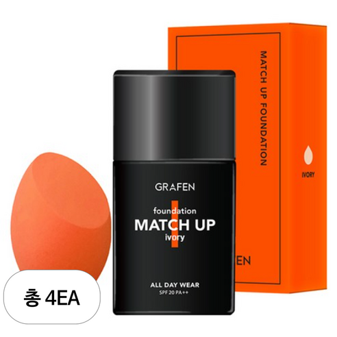 그라펜 매치업 파운데이션 40ml + 엣지 컷 퍼프, 21호 아이보리, 4개