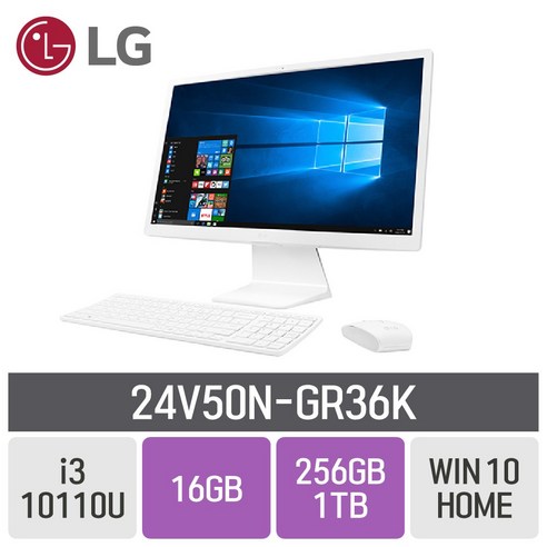 LG 일체형PC 24V50N-GR36K, RAM 16GB + SSD 256GB + HDD 1TB
