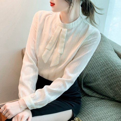 KORELAN 봄 레이스 레깅스 셔츠 상의 여성스러운 라운드 블라우스 긴팔 상의