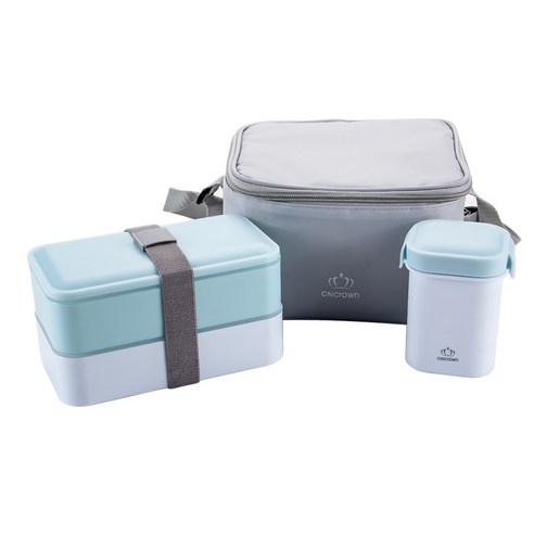 [LM] Bento box set 수프 머그잔이있는 일본식 도시락 상자 이중 밀봉 절연 휴대용 식품 저장 용기 Microwavable, Blue set