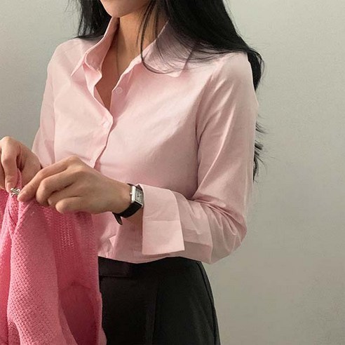 어반룩북 오피스룩 긴팔 소매 포인트 기본 이너 크롭 셔츠