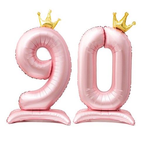 올리브파티 스탠딩 왕관 은박 숫자 생일 풍선 핑크, 숫자90, 1개
