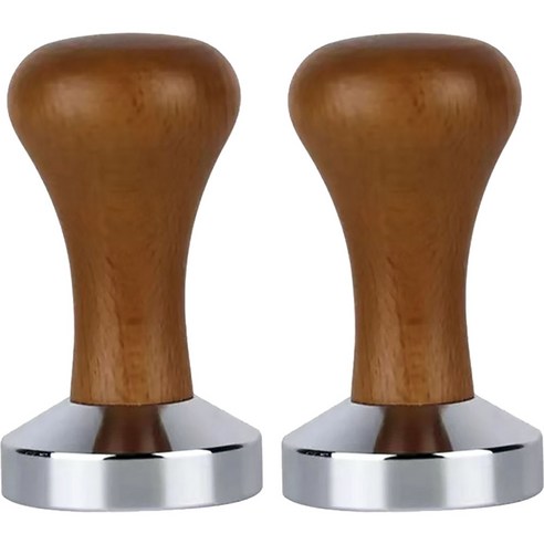MOJAE 우든 핸들 커피 파우더 컴팩터 플랫 바텀 템퍼 58mm, 2개, Brown