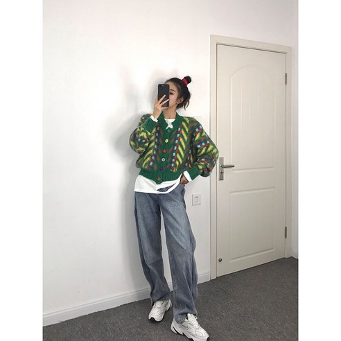 DIRUN KORELAN 레이디스 초이스 한국식 스웨터 복고풍 일본식 게으른 스타일의 녹색 스웨터 여성용 디자인 감각 틈새 카디건 재킷 2022 새로운 여성