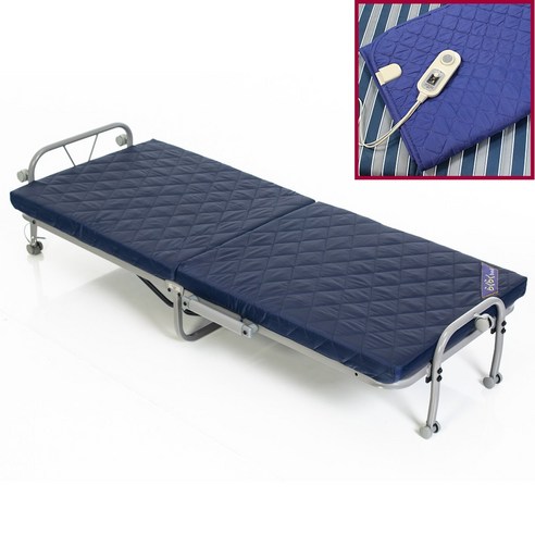라꾸라꾸침대 접이식침대 라꾸라꾸 미니침대(온열패드 포함) CBK_018N 등받이각도조절 라꾸라꾸 1인용 접이식침대 간이침대 경비실침대 온열침대, 매트리스(네이비)