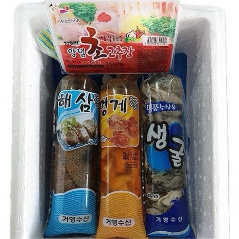 굴(110g)+멍(200g)+해(300g)+초장+아이스팩 선물세트 수산물세트 굴향기수산 당일작업 통영굴 통영멍게 통영해삼, 1세트