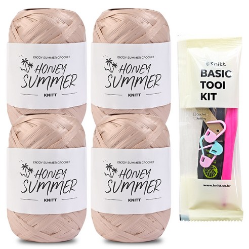 니뜨 허니썸머 뜨개실(50g)x4볼+뜨개기본도구(6/0호), 04_핑크베이지