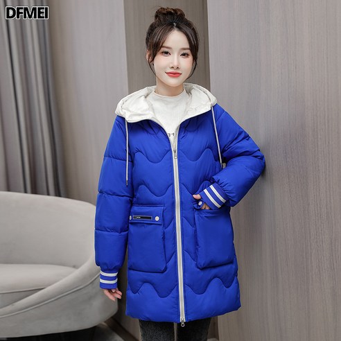 DFMEI여성 방풍 롱 후드 패딩 캐주얼 스탠카라 다운 패딩